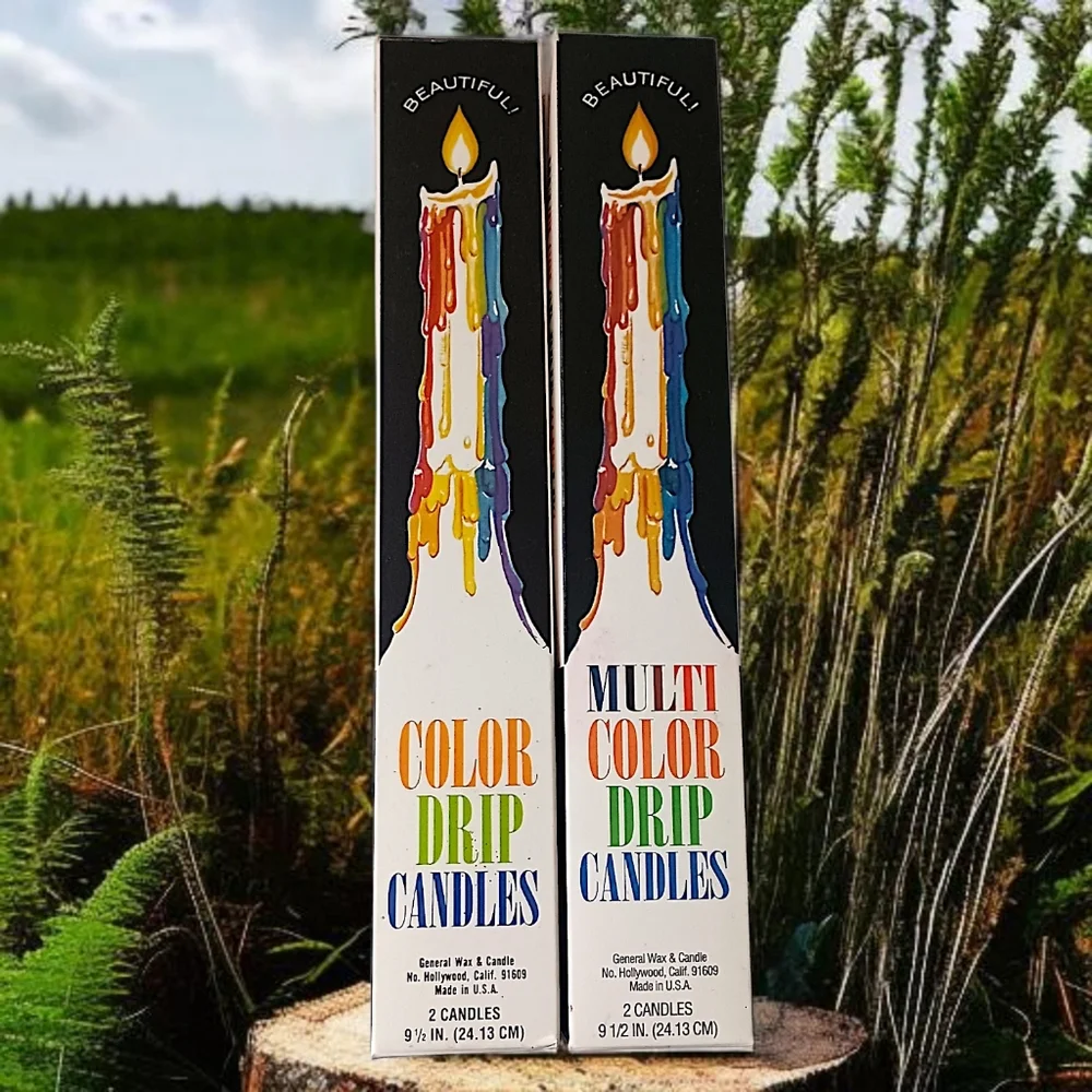 4 Vintage Multicolor Drip Candles Wine Bottle Decor 2 In Each Box 70s 9.5